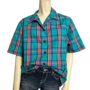 Haberdashery Plaid Chest Pocket Button-Up Shirt Blue Women's Size 10 Preppy 80s